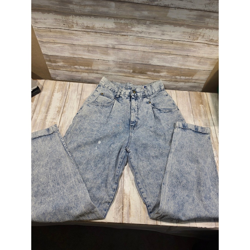 American Profile Vintage Acid Wash High Waist Pleated Mom Jeans Blue Size 9 READ
